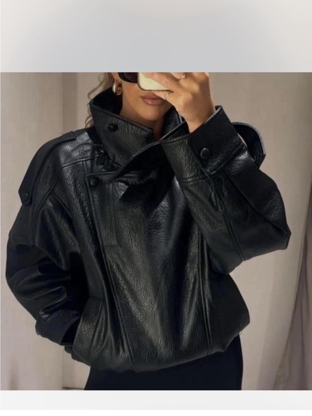Zara Black Faux Leather Oversized Bomber Jacket